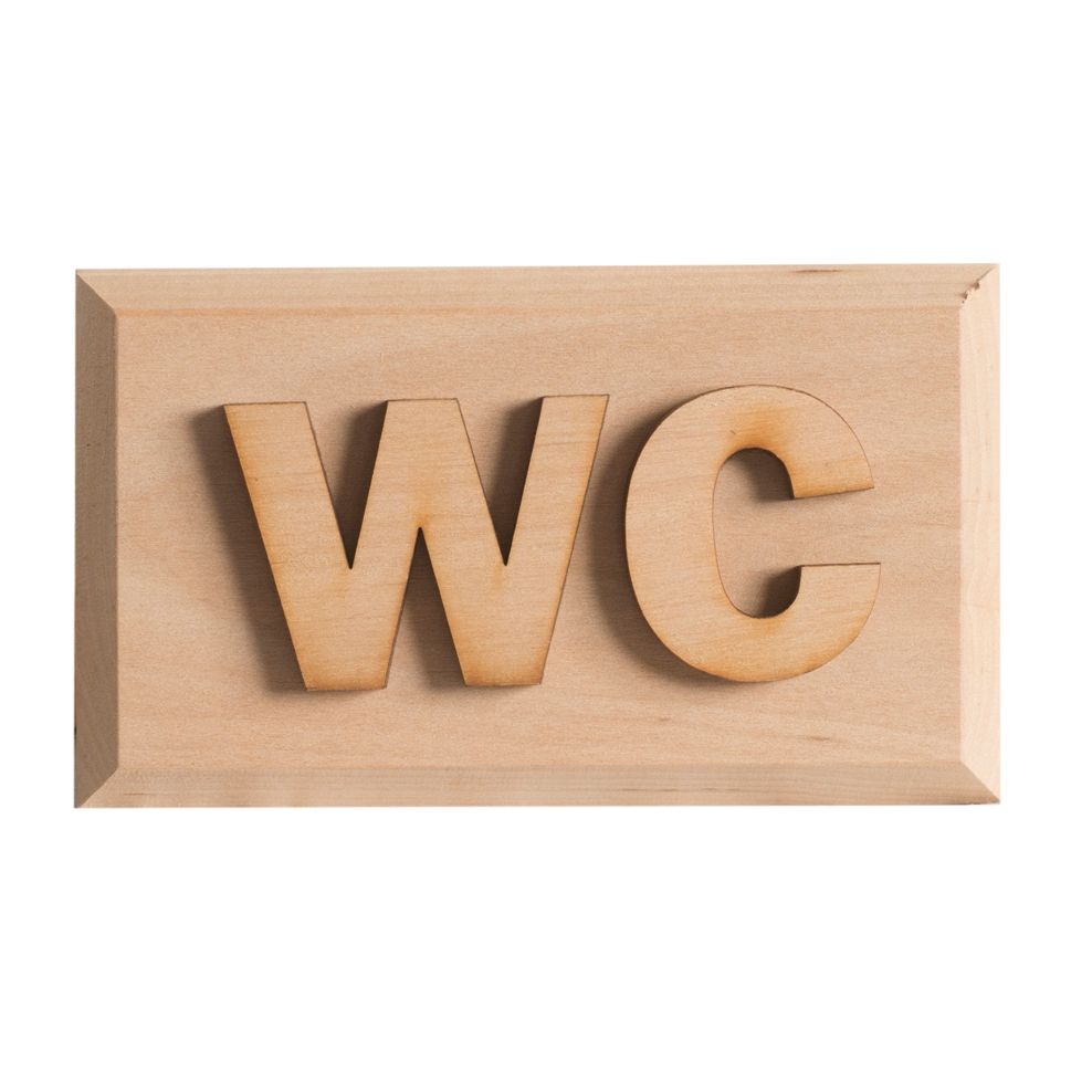 WC-kyltti, 12x7cm, tervaleppää, kohokirjaimet, tarrakiinnitys