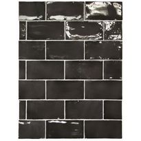 Seinälaatta Pukkila Manacor Black, kiiltävä, strukturoitu, 7.5x15cm