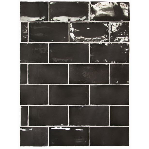 Seinälaatta Pukkila Manacor Black, kiiltävä, strukturoitu, 7.5x15cm