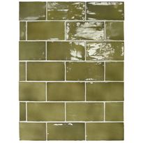 Seinälaatta Pukkila Manacor Basil Green, kiiltävä, strukturoitu, 7.5x15cm