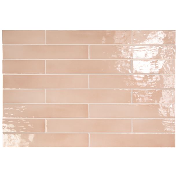 Seinälaatta Pukkila Manacor Blush Pink, kiiltävä, strukturoitu, 6.5x40cm