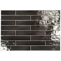 Seinälaatta Pukkila Manacor Black, kiiltävä, strukturoitu, 6.5x40cm