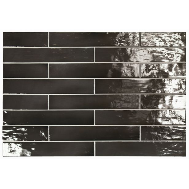 Seinälaatta Pukkila Manacor Black, kiiltävä, strukturoitu, 6.5x40cm
