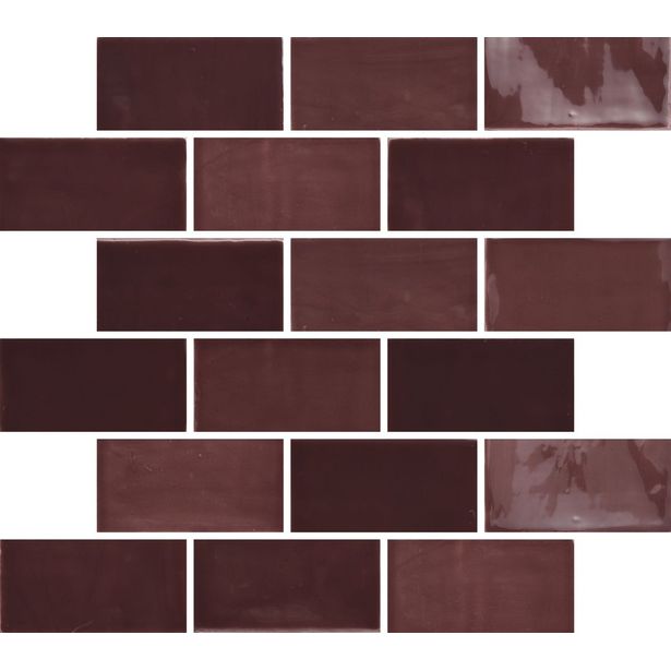 Seinälaatta Pukkila New Zellige Burgundy, kiiltävä, strukturoitu, 65x130mm