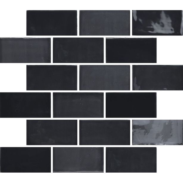 Seinälaatta Pukkila New Zellige Charcoal, kiiltävä, strukturoitu, 65x130mm