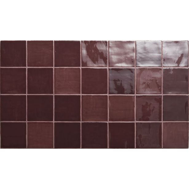 Seinälaatta Pukkila New Zellige Burgundy, kiiltävä, strukturoitu, 130x130mm