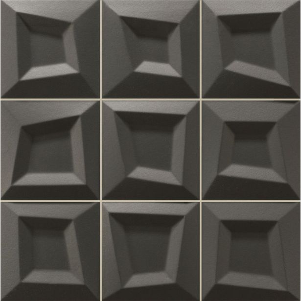 Seinälaatta Laattapiste LPC Squares SQR 02 Musta, 33.3x33.3cm, lasitettu porcelanato, kohokuvioinen, matta, kaliberiluokiteltu, valesauma