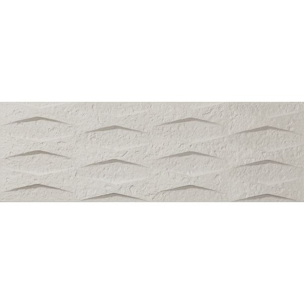 Seinälaatta Laattapiste LPC Hekla 01 Valkoinen, 20x60cm, lasitettu porcelanato, kohokuvioinen, matta, rektifioitu, taustateksti luettavissa