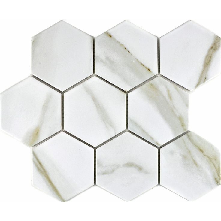 Marmorimosaiikki Pukkila Calacatta Hexagon, 9.5x11cm, 6-kulmainen, matta, lasitettu