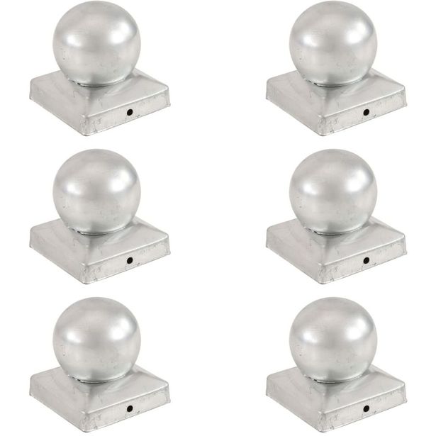 Pallon muotoiset tolpan kärjet 6 kpl galvanoitu metalli 91x91mm