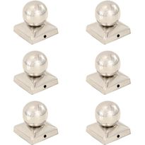 Pallon muotoiset tolpan kärjet 6 kpl ruostumaton teräs 71x71 mm