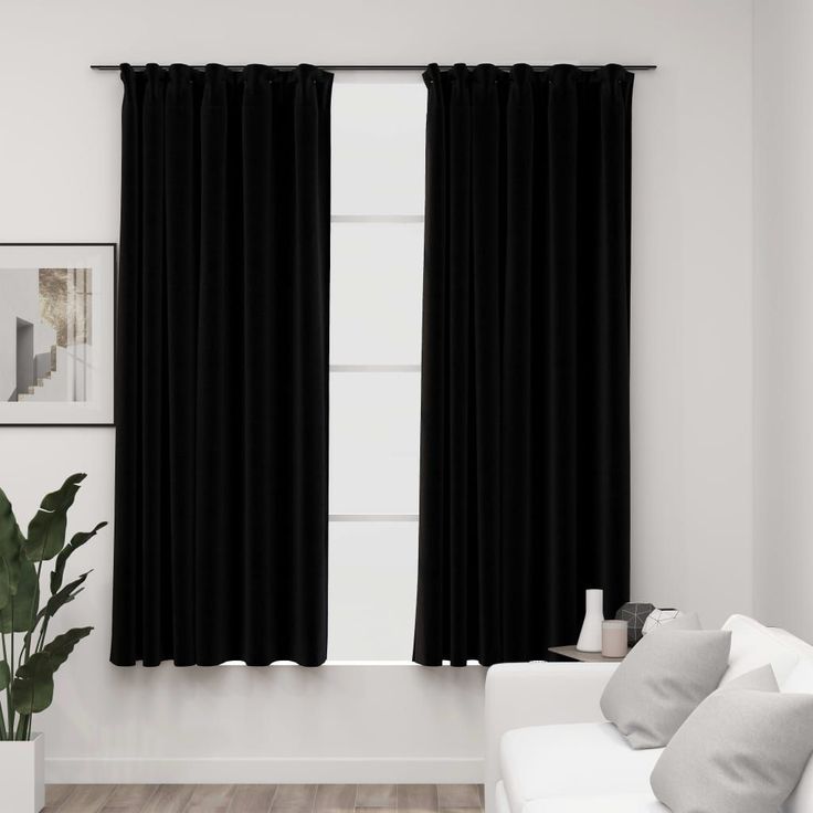 Pellavamaiset pimennysverhot koukuilla 2 kpl musta 140x175cm_1
