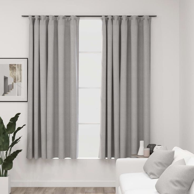 Pellavamaiset pimennysverhot koukuilla 2kpl harmaa 140x175cm_1