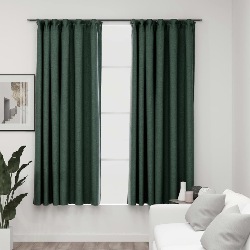 Pellavamaiset pimennysverhot koukuilla 2kpl vihreä 140x175cm
