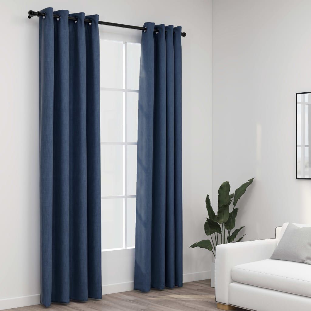 Pellavamaiset pimennysverhot renkailla 2 kpl 140x225 cm