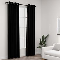 Pellavamaiset pimennysverhot renkailla 2 kpl musta 140x245cm