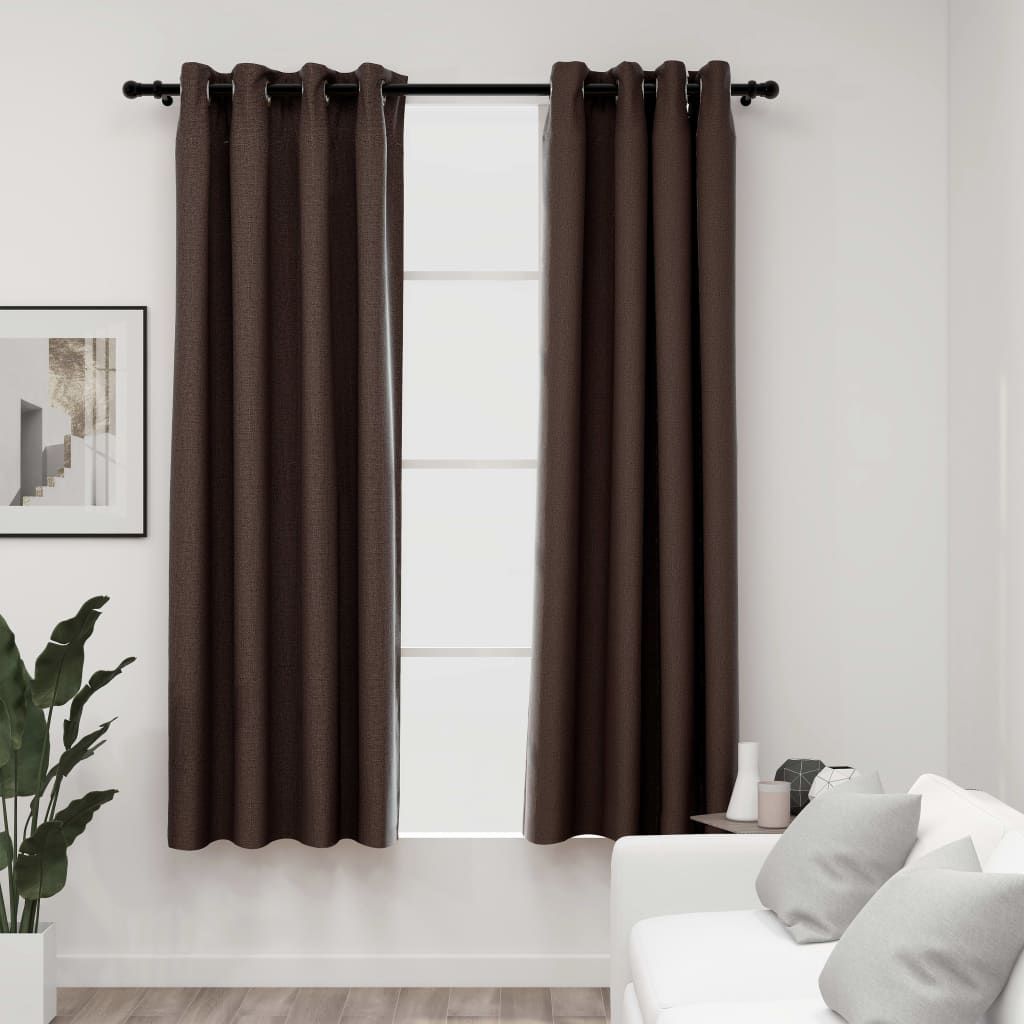 Pellavamaiset pimennysverhot renkailla 2kpl 140x175cm