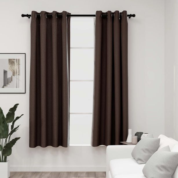 Pellavamaiset pimennysverhot renkailla 2kpl 140x175cm_1