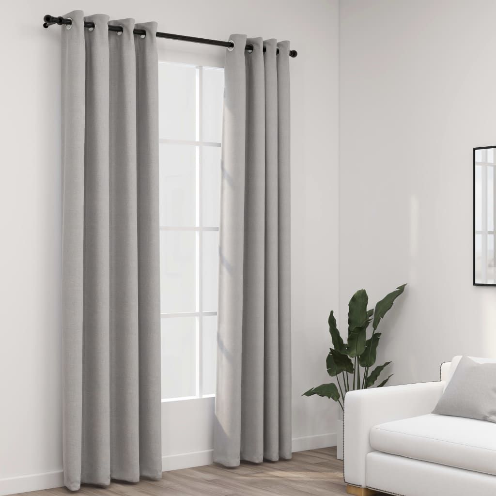 Pellavamaiset pimennysverhot renkailla 2kpl harmaa 140x245cm