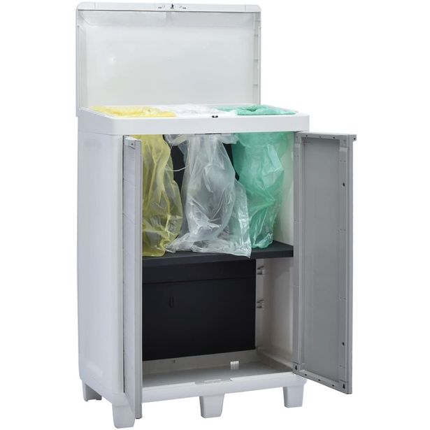 Puutarhan roskalaatikko 3 pussilla vaaleanharmaa 65x38x102cm_1