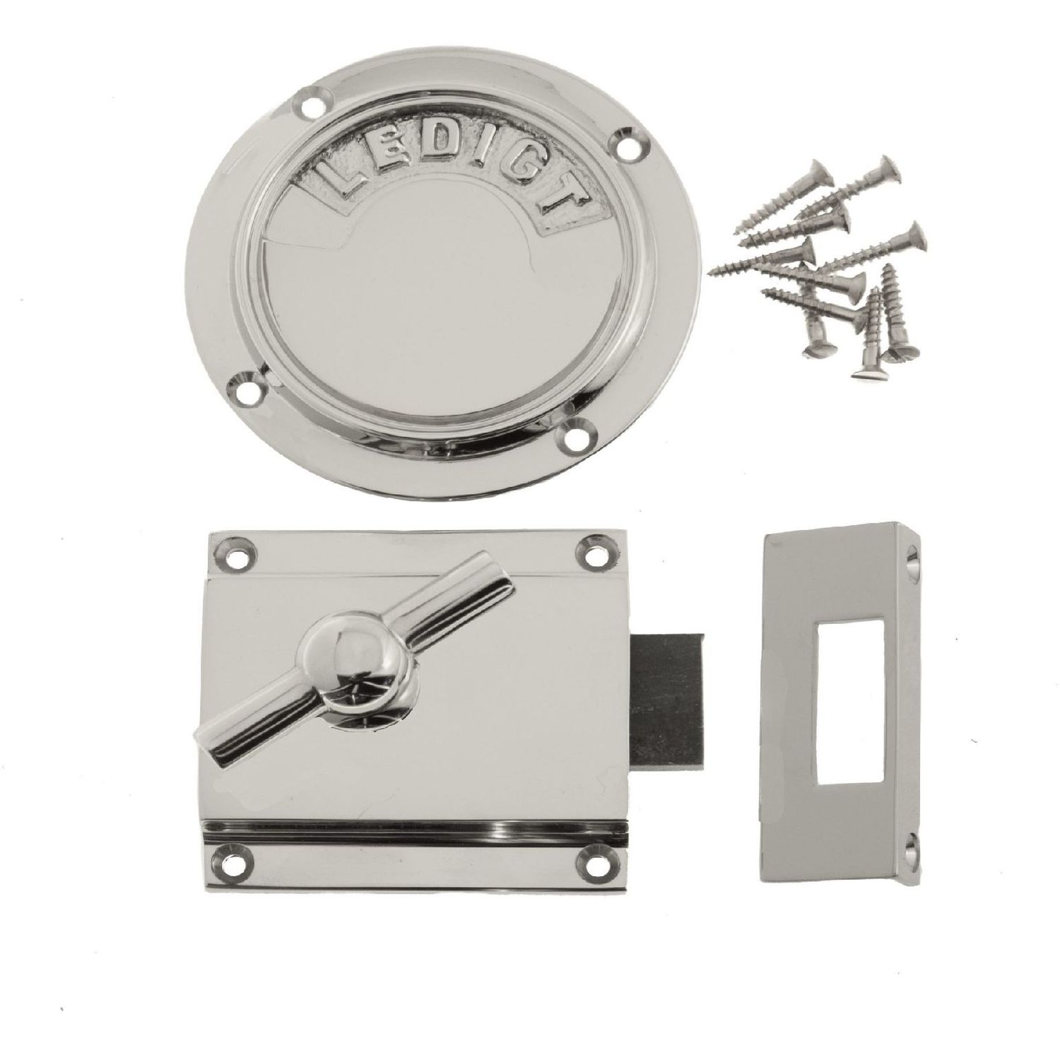 WC-lukko Rakennusapteekki, ruotsinkielinen, niklattu