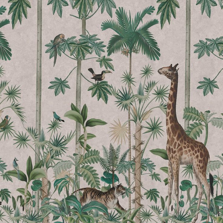 Mittatilaustapetti Rebel Walls Giraffes Stroll, Pastel Pink (R16795)