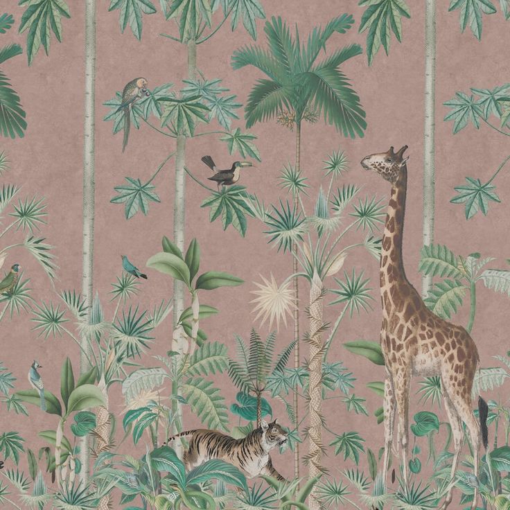 Mittatilaustapetti Rebel Walls Giraffes Stroll, Pink (R16796)