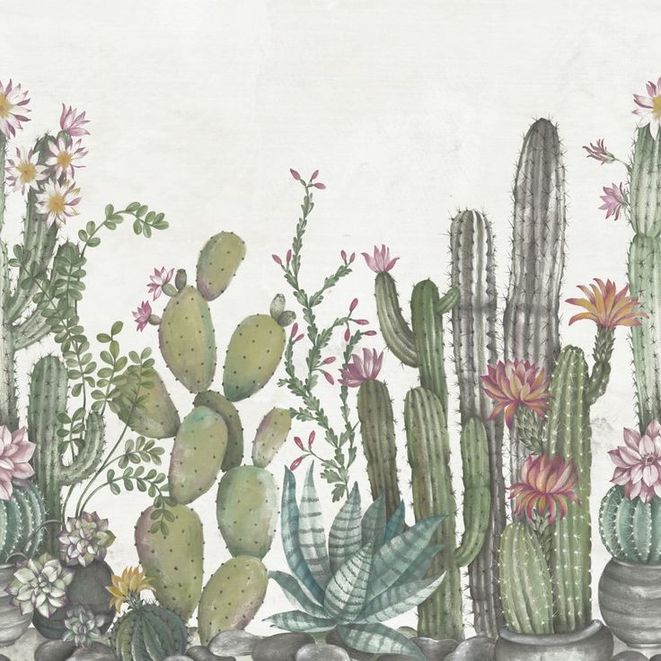Mittatilaustapetti Rebel Walls Playfull Cactus, Ivory (R18452)