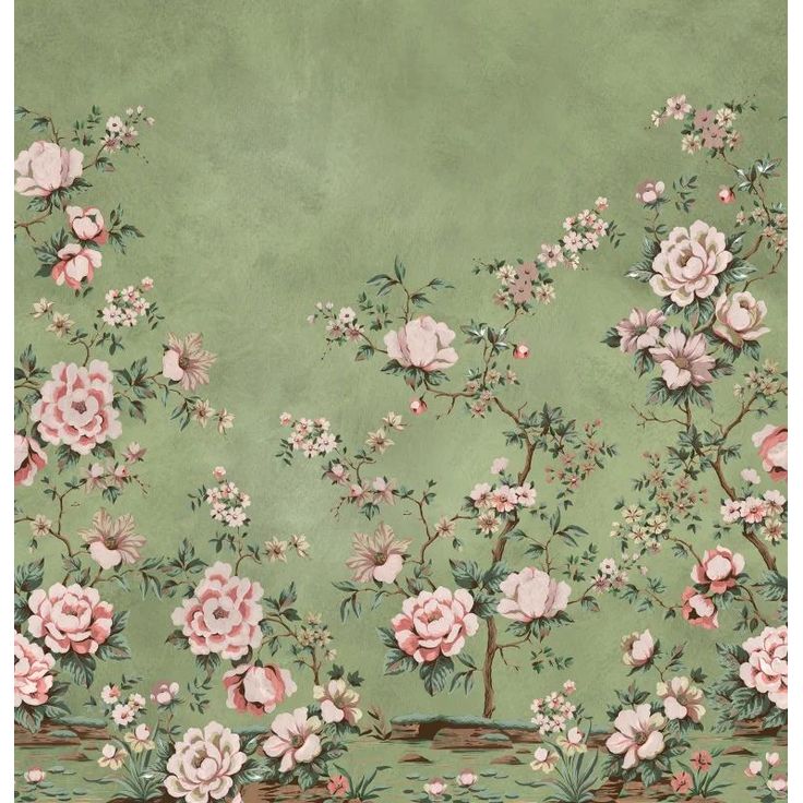 Kuvatapetti Rebel Walls Floral Chinoiserie vihreä, mittatilaus, non-woven