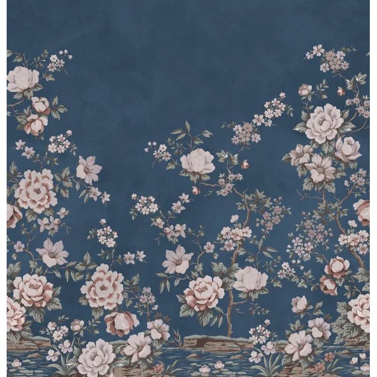 Kuvatapetti Rebel Walls Floral Chinoiserie tummansininen, mittatilaus, non-woven