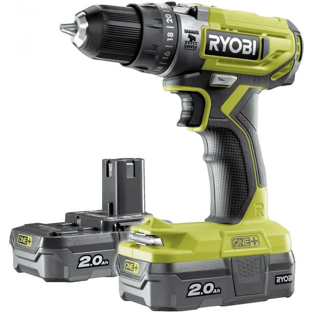 Akkuiskuporakone Ryobi ONE+ R18PD2-220SL, 18V, 2x2.0Ah akuilla