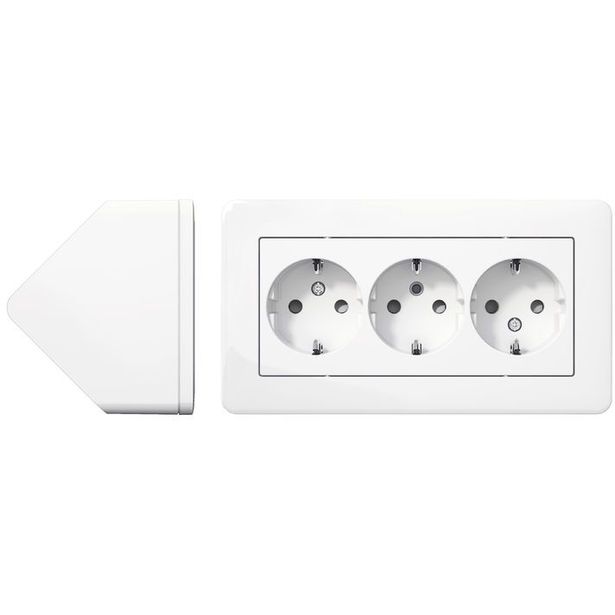 Pistorasia Schneider Electric Exxact, 3-osainen, pinta-asennus kulmaan, valkoinen