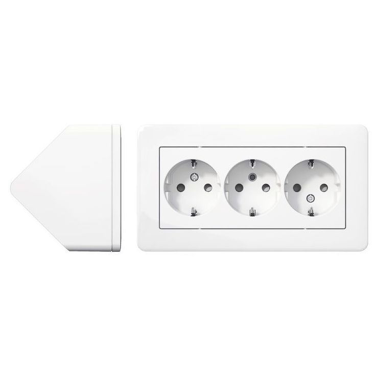 Pistorasia Schneider Electric Exxact, 3-osainen, pinta-asennus kulmaan, valkoinen