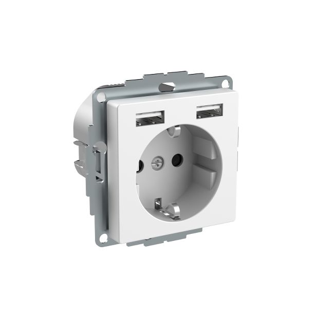 Pistorasia Exxact 1-osainen + 2xUSB-liitin, 2.4A, IP20, valkoinen