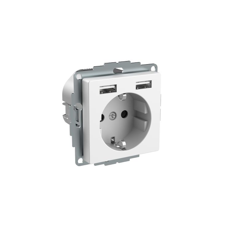 Pistorasia Exxact 1-osainen + 2xUSB-liitin, 2.4A, IP20, valkoinen