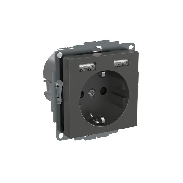 Pistorasia Exxact 1-osainen + 2xUSB-liitin, 2.4A, IP20, antrasiitti