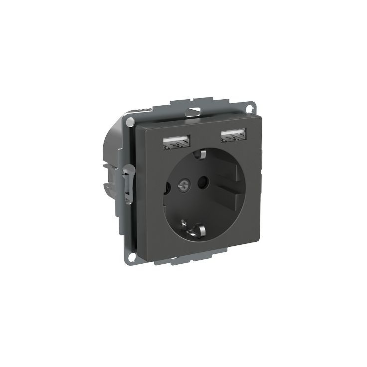 Pistorasia Exxact 1-osainen + 2xUSB-liitin, 2.4A, IP20, antrasiitti