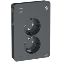 Pistorasia Schneider Electric Exxact, 2-osainen, peitelevyllä + 2x USB lataus A+C 3A, antrasiitti