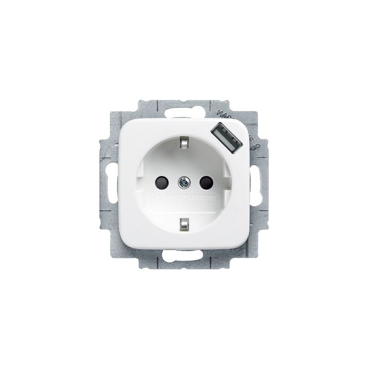 Pistorasia ABB Jussi - 1S/16A/IP21 UKJ 0X USB valkoinen