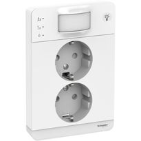 Pistorasia Schneider Electric Exxact, 2-osainen, peitelevyllä, liiketunnistin 160° ja valo integroituna, JL 2X, IP21, valkoinen