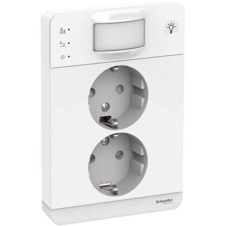 Pistorasia Schneider Electric Exxact, 2-osainen, peitelevyllä, liiketunnistin 160° ja valo integroituna, JL 2X, IP21, valkoinen