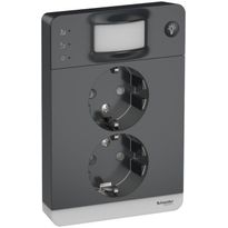 Pistorasia Schneider Electric Exxact, 2-osainen, peitelevyllä, liiketunnistin 160° ja valo integroituna, JL 2X, IP21, antrasiitti