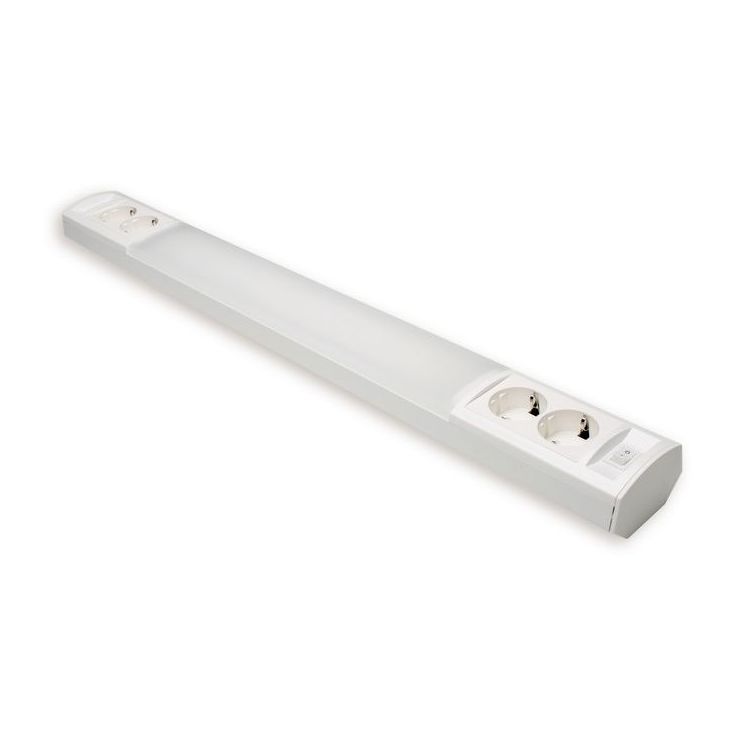 LED-työpistevalaisin Ensto Ami AL124L880, 10W/830/840, 882mm, 2x2-osainen pistorasia + kytkin, valkoinen