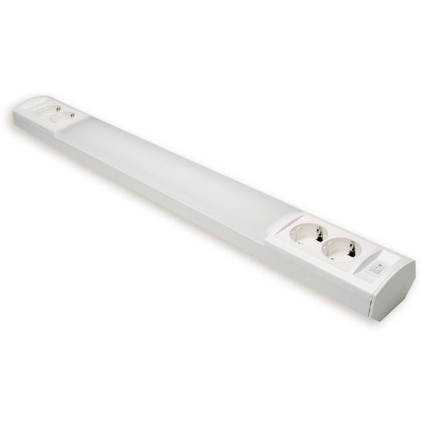 LED-työpistevalaisin Ensto Ami AL124L1460, 20W/830/840, 1462mm, 2x2-osainen pistorasia + kytkin, valkoinen, Verkkokaupan poistotuote 