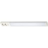 LED-työpistevalaisin Airam Handy 750, 11W/830/840, 750x74mm, 2-osainen pistorasia+kytkin, IP21, valkoinen/opaali