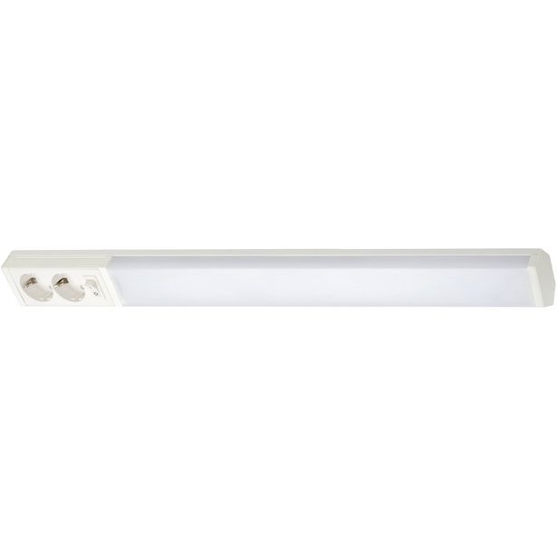 LED-työpistevalaisin Airam Handy 750, 11W/830/840, 750x74mm, 2-osainen pistorasia+kytkin, IP21, valkoinen/opaali