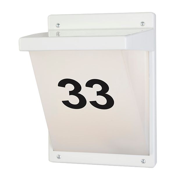 Seinä-/numerovalaisin Airam Vino, max 20W, 285x205mm, IP65, valkoinen/opaali