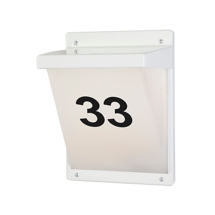 Seinä-/numerovalaisin Airam Vino, max 20W, 285x205mm, IP65, valkoinen/opaali