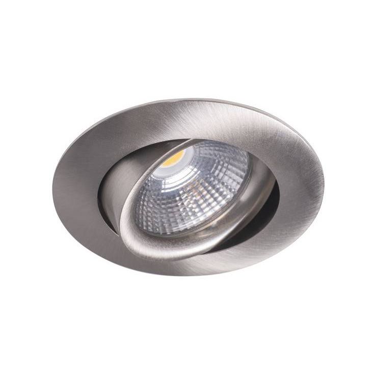 LED-alasvalo Airam Compact, Ø80x39mm, IP44, 5W/830, himmennettävä, suunnattava, satiini nikkeli