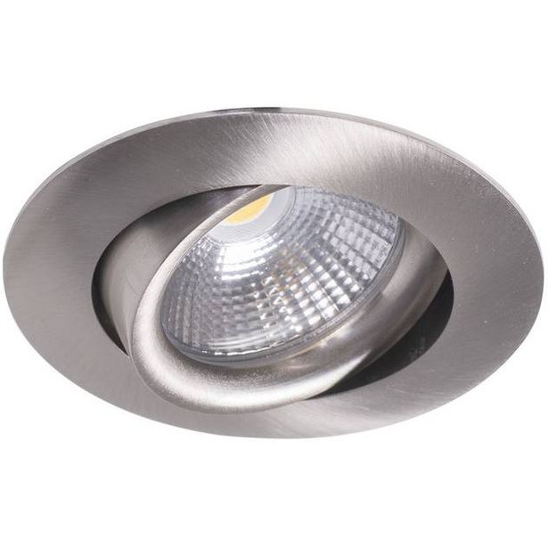 LED-alasvalo Airam Compact, Ø80x39mm, IP44, 5W/840, himmennettävä, suunnattava, satiini nikkeli